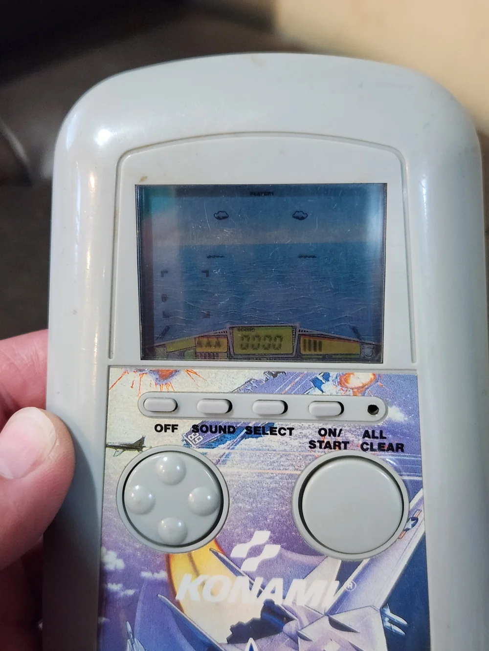 1989 Konami Top Gun Handheld Game Console - Light Gray Works!